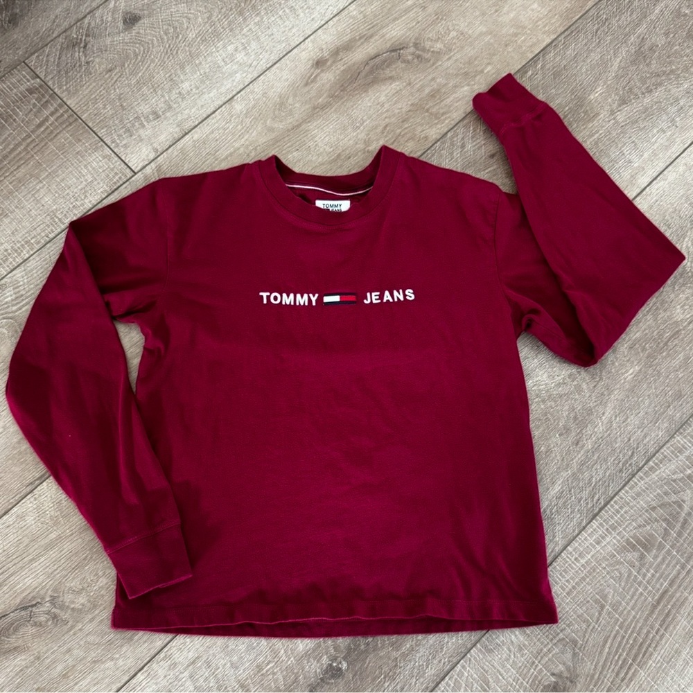 Y2K Vintage Women's Burgundy Long‎ Sleeve Embroidered Spell Out Size Small